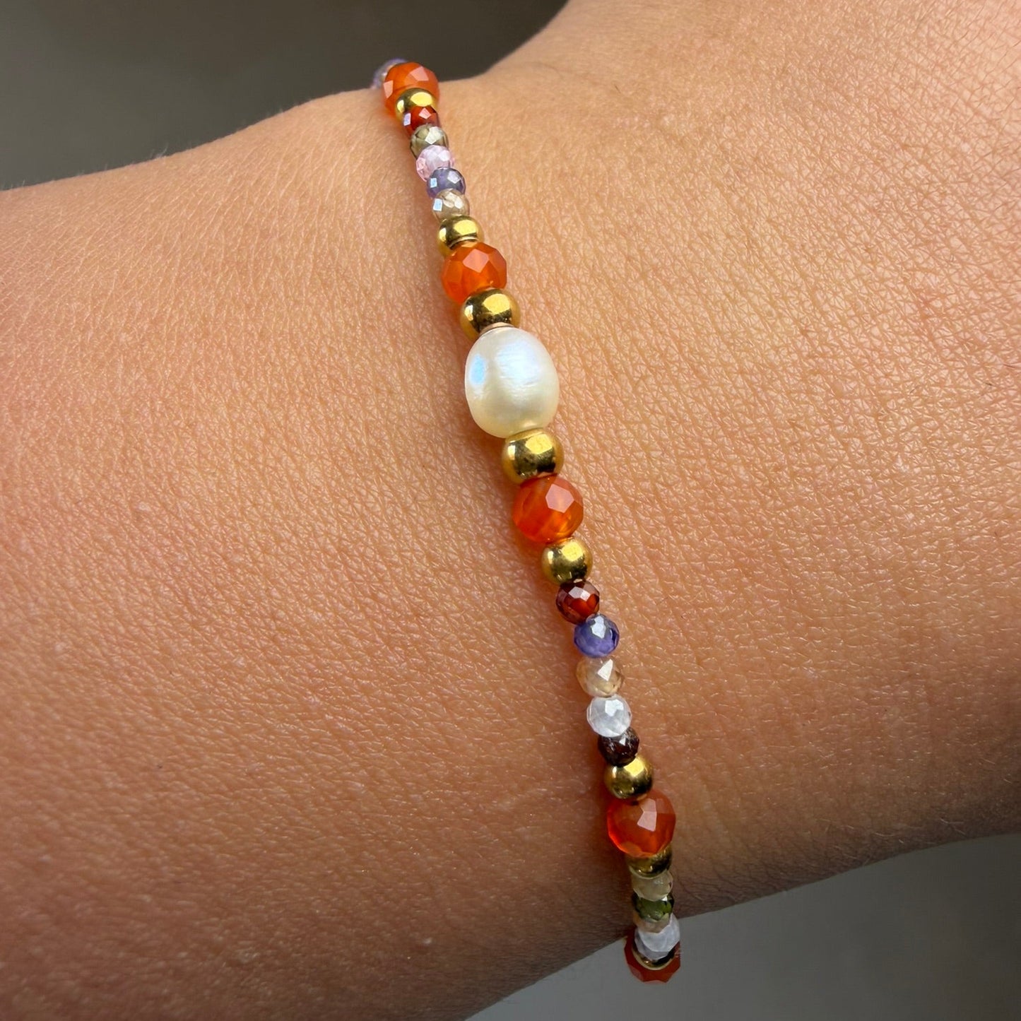 Multicolor Pearl Gold Plated Steel Bracelet