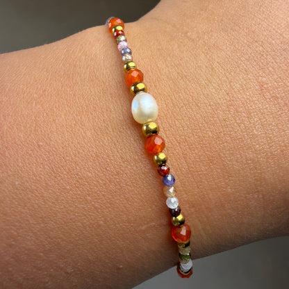 Multicolor Pearl Gold Plated Steel Bracelet