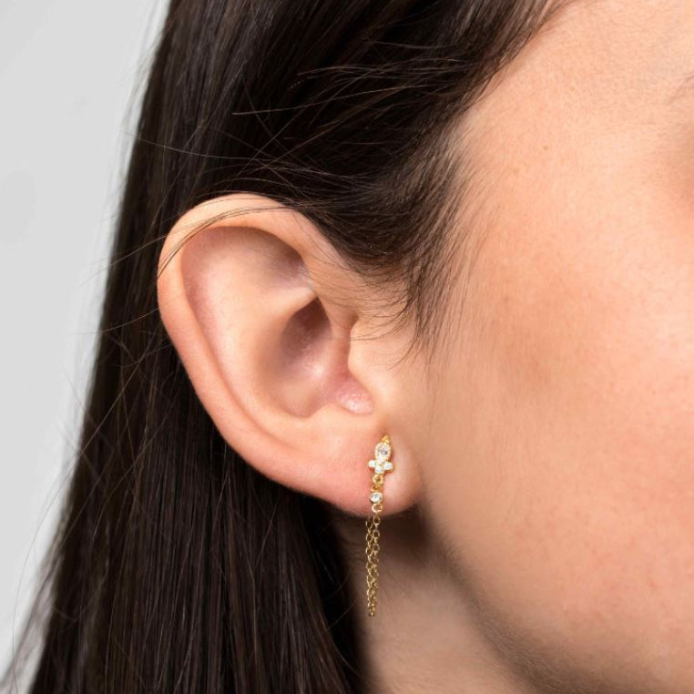 Pendientes Caída Plata Baño Oro